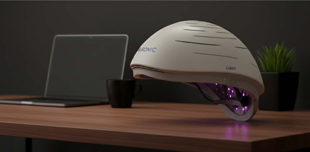 tPBM helmet on desk